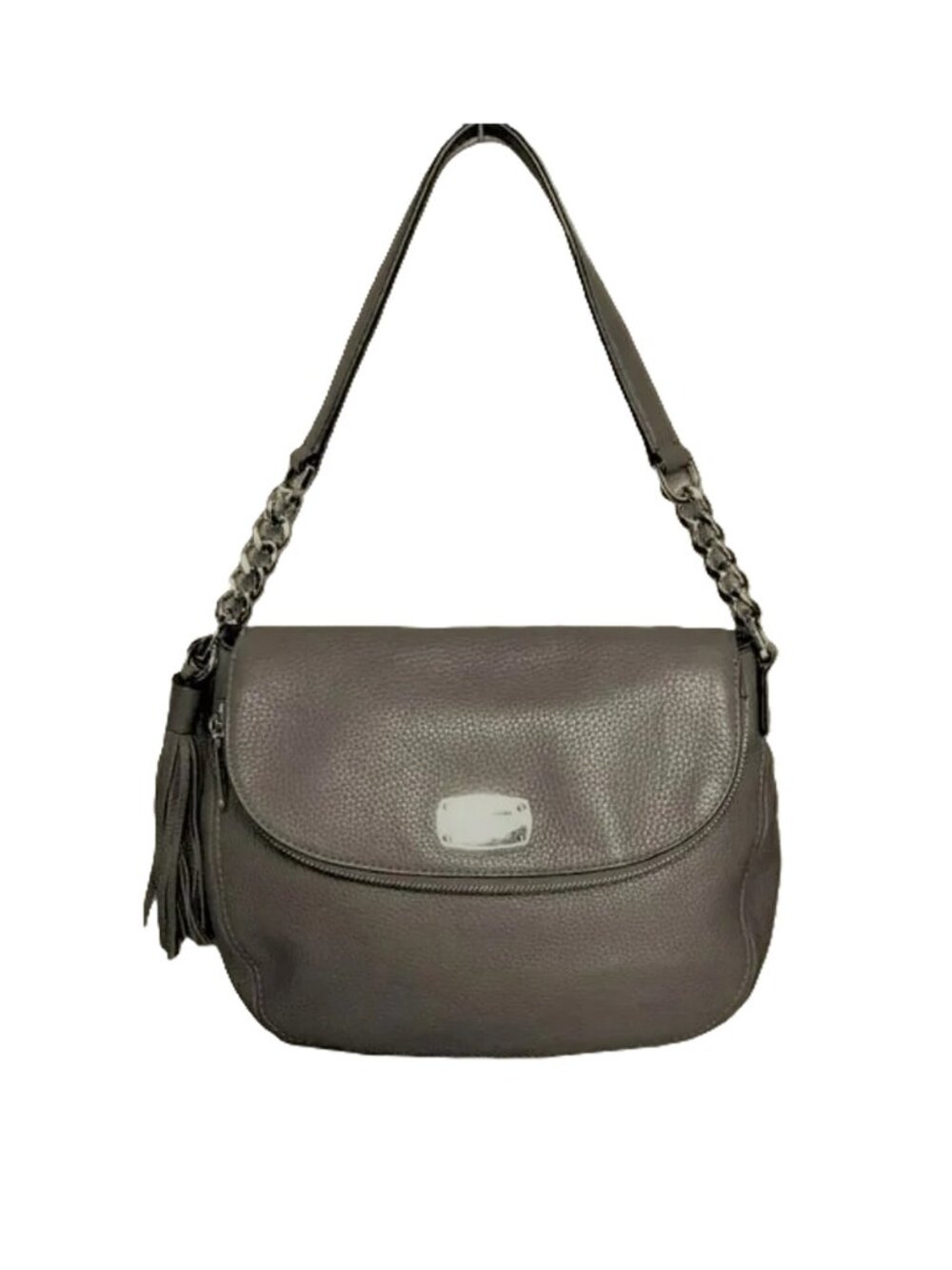 Michael Kors Shoulder Bag Handbag Bedford Taupe Gray Leather Fold-over Purse